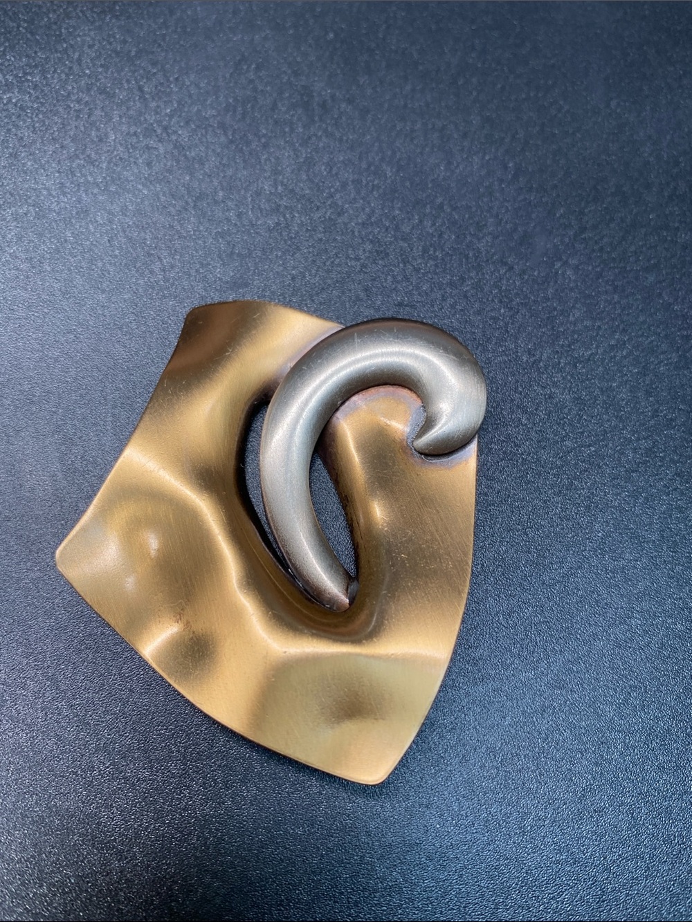Abstract Brass and Silver Metal Scarf Clip Jewelry Accessory Vintage Metal Art3